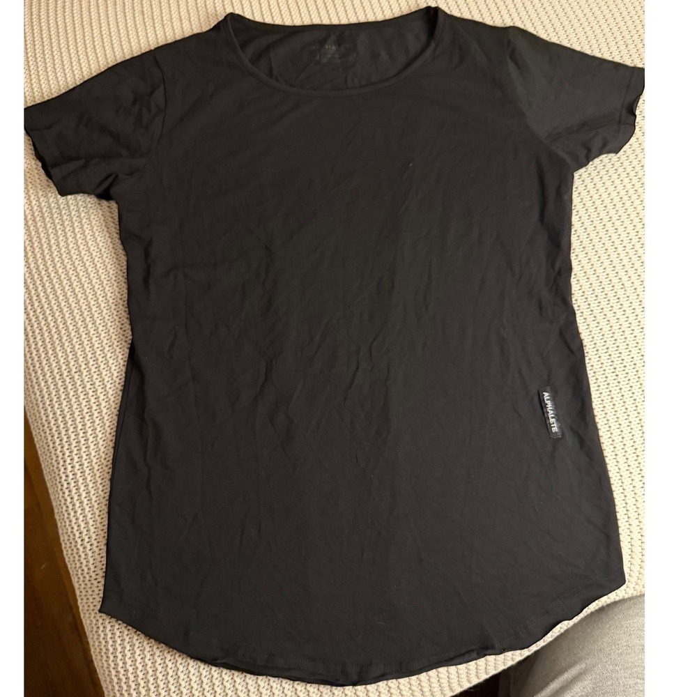 Alphalete Mens Black Short Sleeve Curved Hem Performance T-Shirt Size Medium